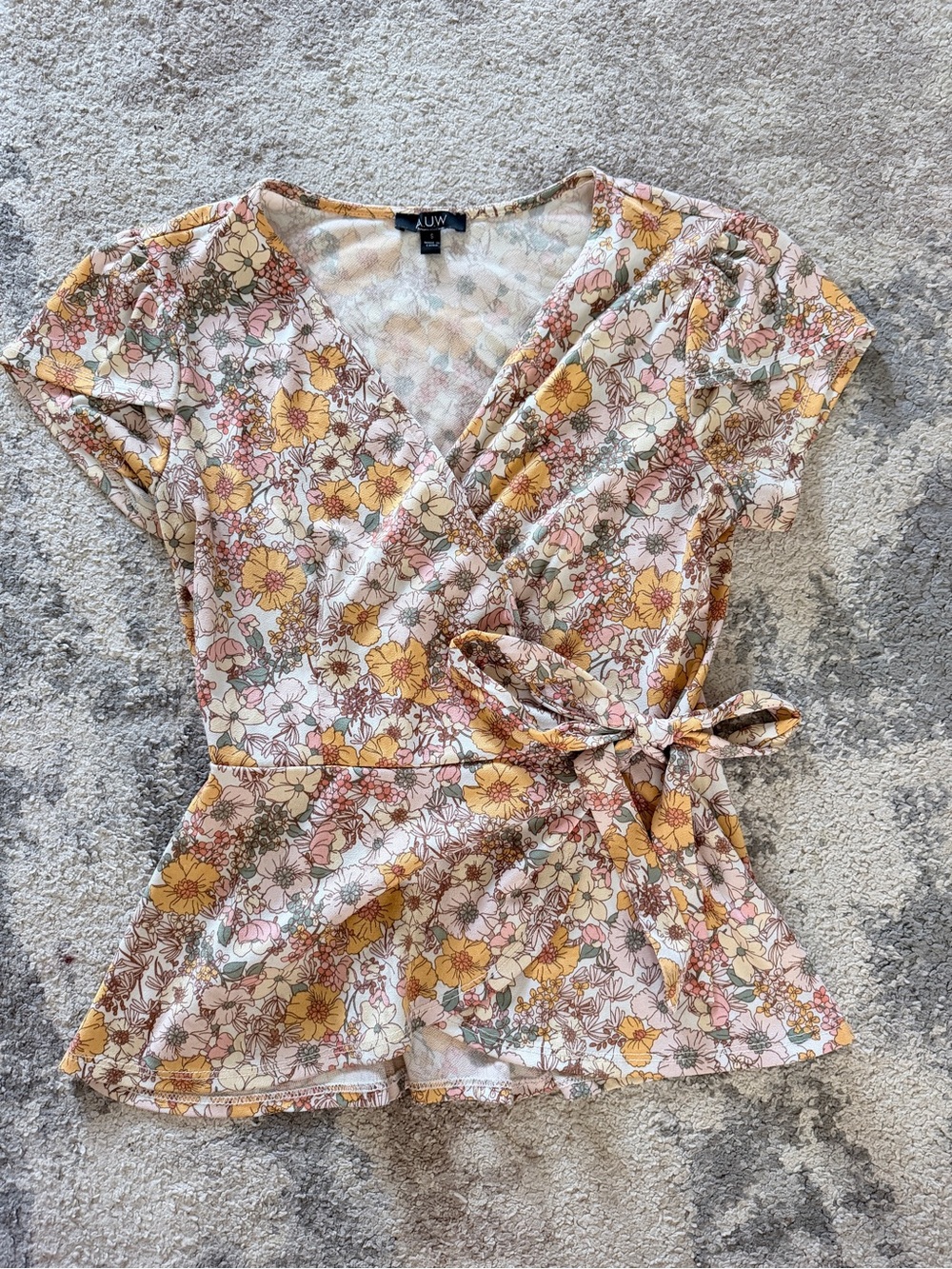 AUW NURSING FRIENDLY! Floral Wrap Peplum Top - Yellow, Pink, Green